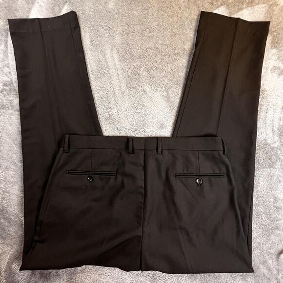 Azzuro Men’s Black Dress Pants 36 Short Wool-Touch Comfort Lined Slacks - Picture 10 of 10